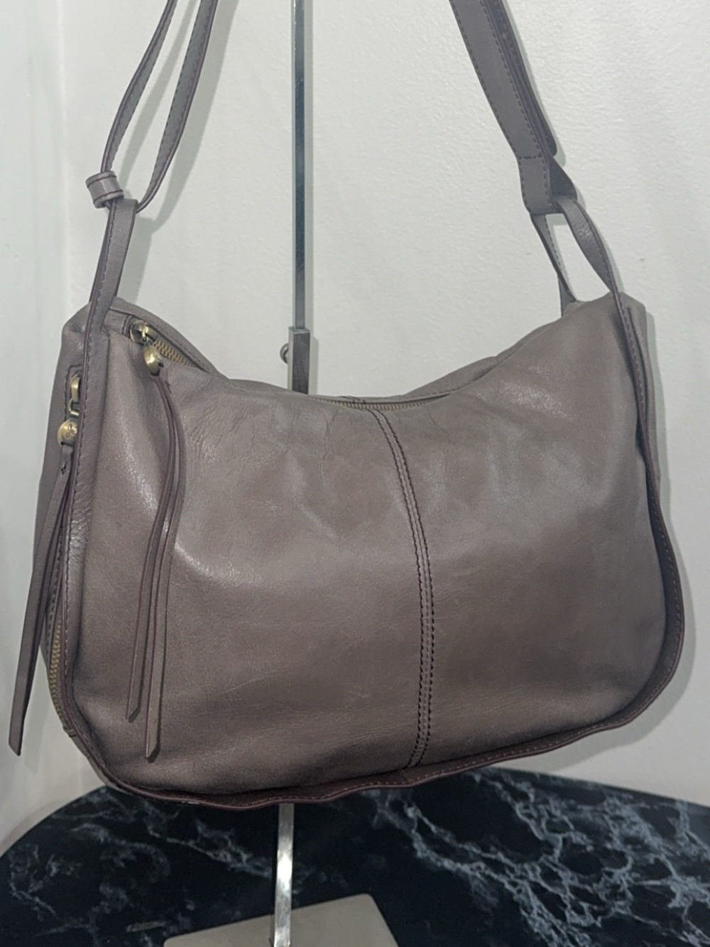 HOBO Handbag Leather Shoulder Bag Gray Medium Size AUTHENTIC - Picture 4 of 14